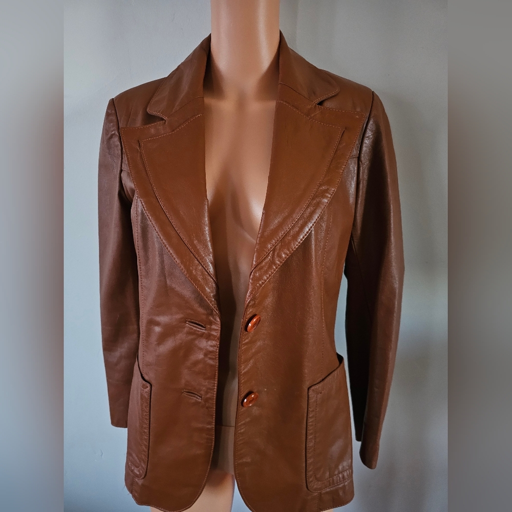 70s Early 80s Vintage Leather Blazer Like New Small Size 4-6